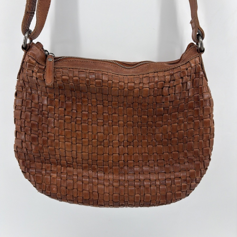 Vilenca Holland Woven Cognac Brown Leather Crossbody Bag Purse 13" Basket Weave‎